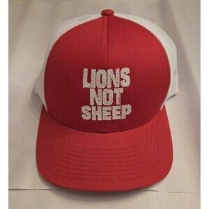 Lions Not Sheep Trucker Hat Red White Mesh Snapback Pacific Headwear